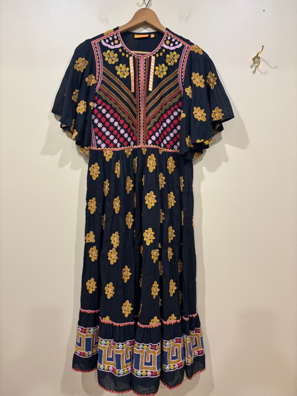 Oliphant Black Maxi Dress with Mustard Floral & Multicolor Embroidery - Picture 8 of 15